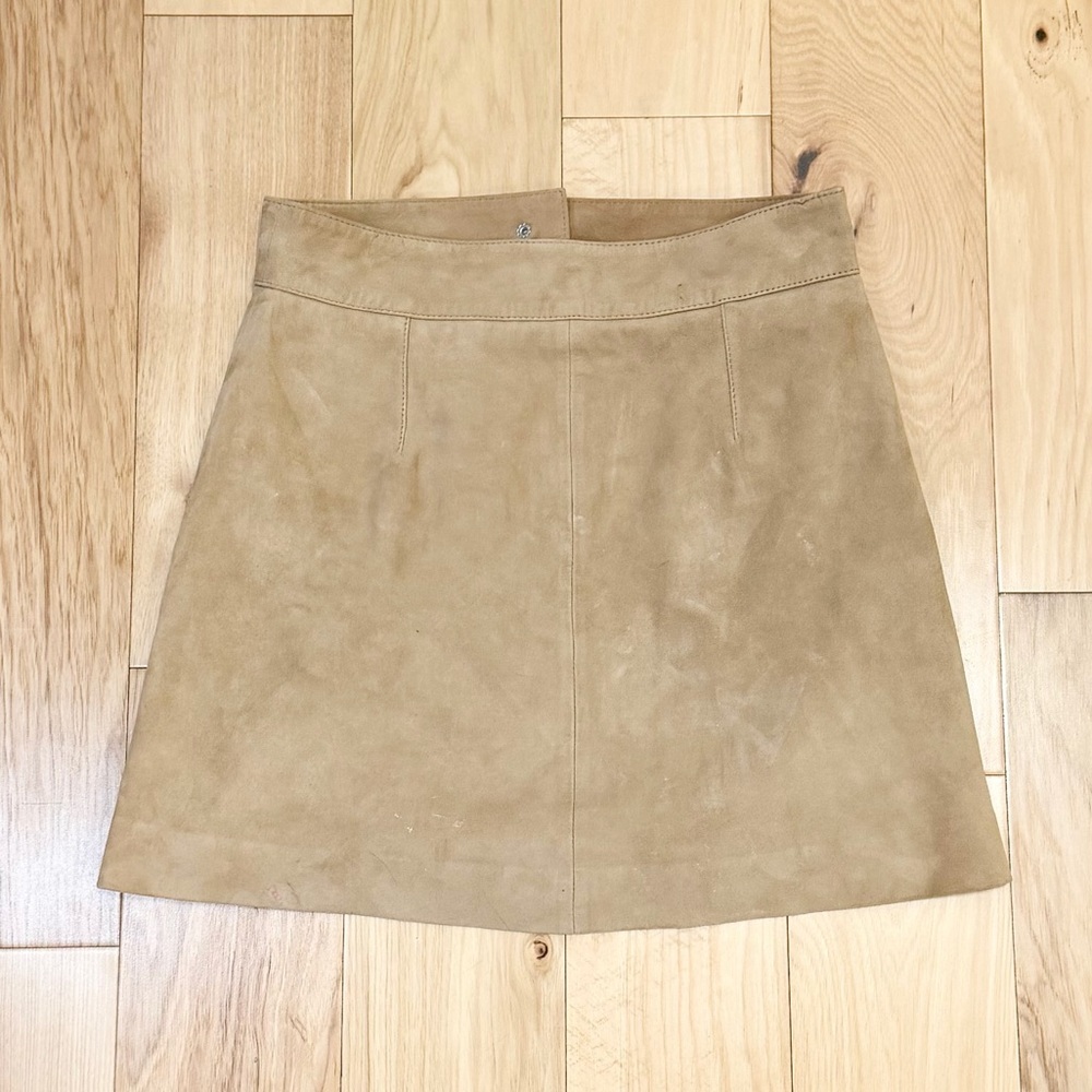 Reiss Women’s Leah Goat Leather Suede High Rise Zip Front Mini Skirt - Picture 2 of 5
